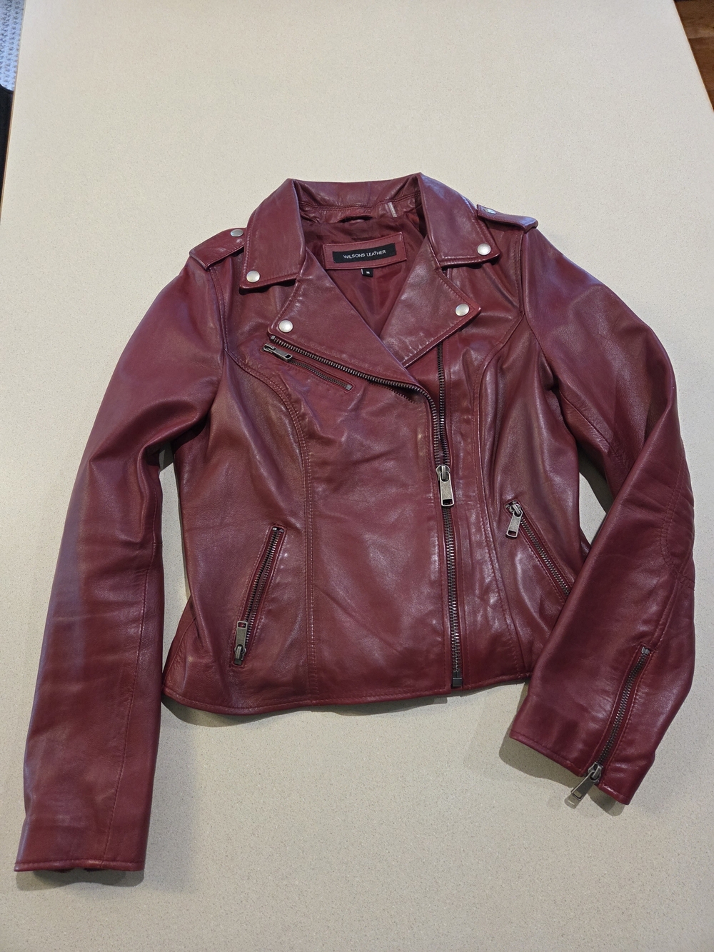 Wilsons Leather Burgundy Moto-Style Leather Jacket